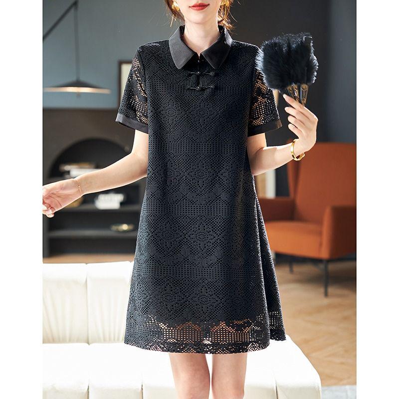

Summer Loose Women s Dress: Chinese Style Frog Button, Short Sleeve Lace Skirt, New 2026 Black Straight Design M (90-105 jin) чёрный/полночь