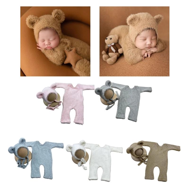 Baby Photography Props Bear Shape Outfit and Hat Set Boy Girl Outfit Photo Shoot Clothes Baby Costume Clothing
