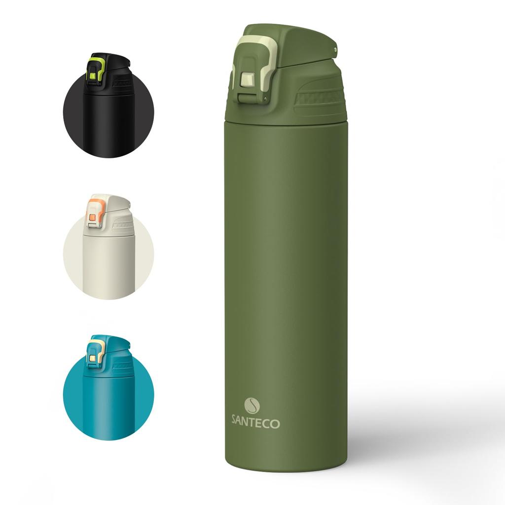 SANTECO Water 1 Stainless Steel Vacuum Cold Warm Easy to Direct Beverage Stylish NEVIS Green Bottle, Liter, Thermos, 1000ML, Bottle, Sports,