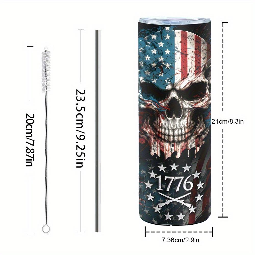 Patriotic Skull Pattern Coffee Cup, 20oz Stainless Steel Insulated Tumbler With Lid Straw, Beverage Container & Kitchen Storage 20oz(566.99g)