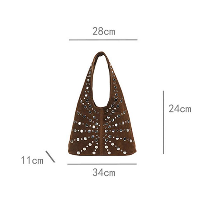 European American Fashion Tote Bags Stylish Shoulder Bags With Studs Dots New Suede Handbags Versatile Solid Color Commuter Bags