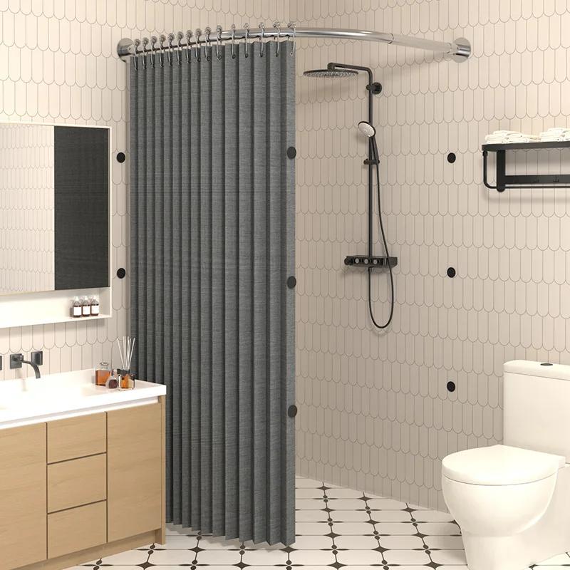 Non Perforated Corner Magnetic Folding Invisible Shower Curtain in Bathroom Waterproof and Mold Resistant, Thickened Shower Room