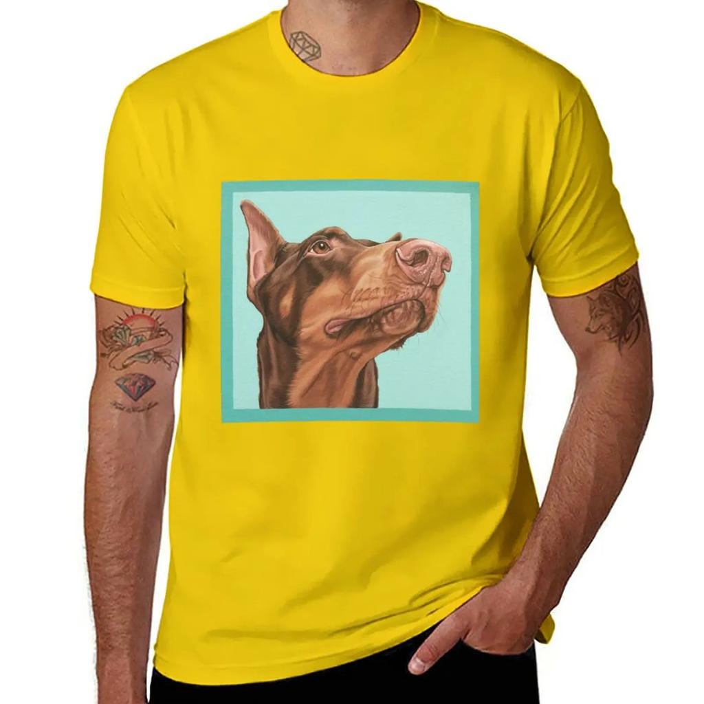 Regal and Majestic Red Doberman Pincher Painting, Dobie Dog Portrait T-Shirt customizeds kawaii clothes tops mens t shirts
