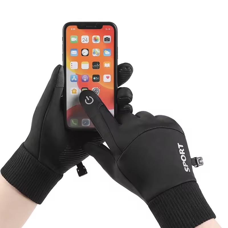 Black Winter Warm Full Fingers Waterproof Cycling Outdoor Sports Running Motorcycle Ski Touch Screen Fleece Gloves