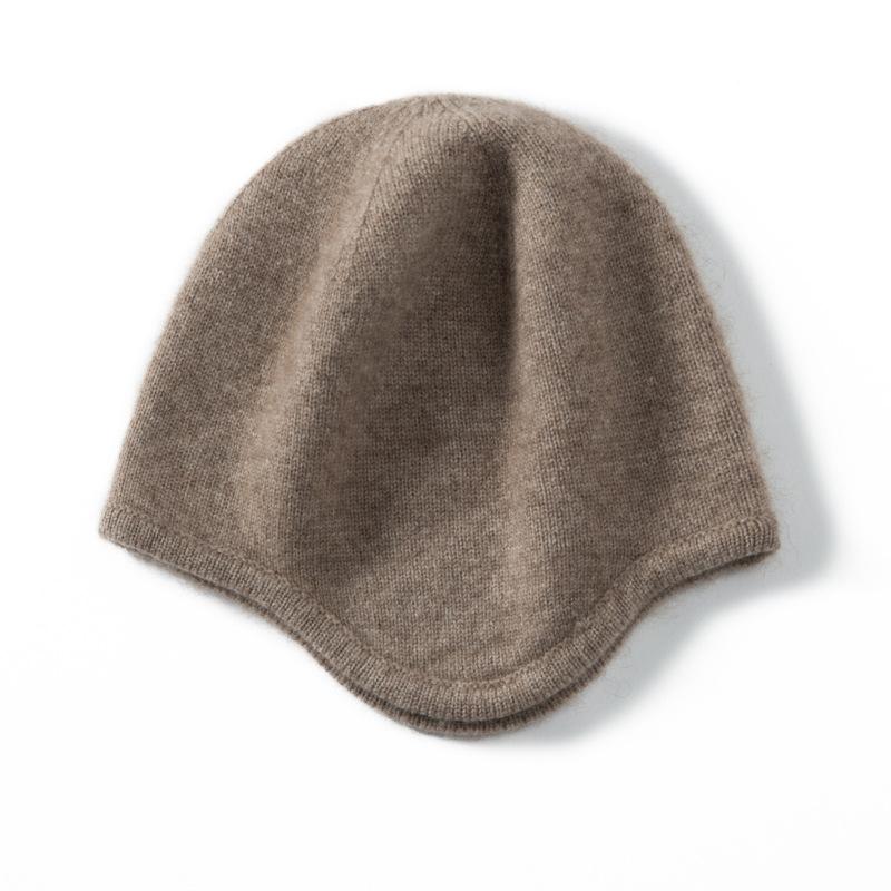 Cashmere knitted cold hat women's autumn and winter warm ear protection solid color wool hat showing face small versatile fashion hat