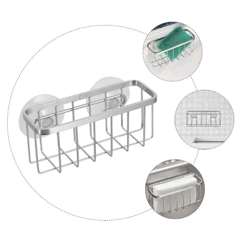 Stainless Steel Multi-Functional Sponge Drainer Rack with Suction Cups Kitchen and Bathroom Sink Organizer for Sponges Brushes