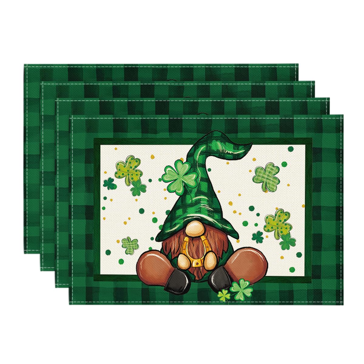 

Buffalo Plaid Gnome Shamrock St. Patrick s Day Placemats Set of 4, 12x18 Inch Seasonal Spring Table Mats for Party Kitchen Dining Decoration 12 x 18 , Rectangular 4 Pcs
