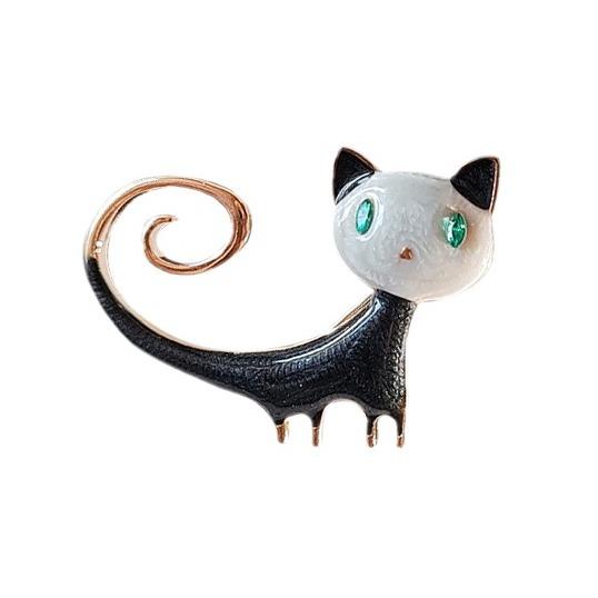 New Cute Shiny Rhinestone Cat Brooch Retro Animal Kitty Pin Men and Women Clothing Accessories Jewelry Gifts
