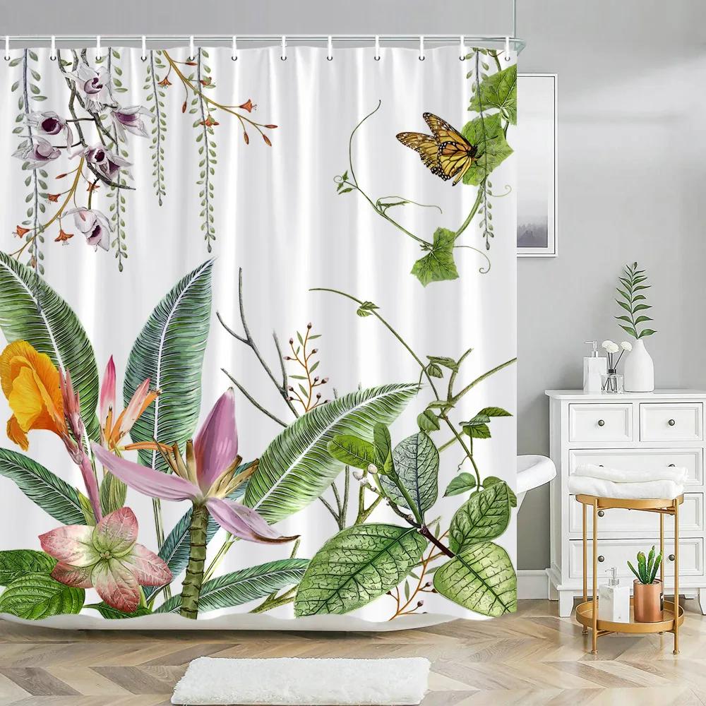 Hummingbird Floral Shower Curtain Watercolor Bird Flower Home Bathroom Decor Polyester Fabric Bathroom Curtain Set Hook Washable