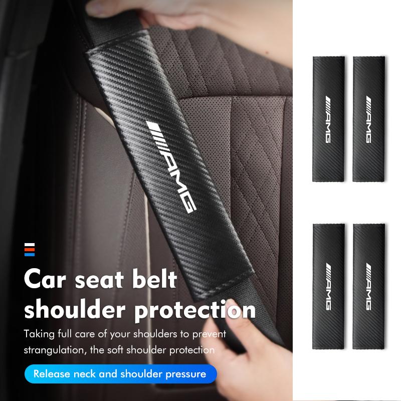 BLZ3 Carbon Car Safety Seat Belt Shoulder Pad Protection Cover For Mercedes Benz AMG C180 C300 W124 W176 W177 C200 C260 GLC CLE CLA