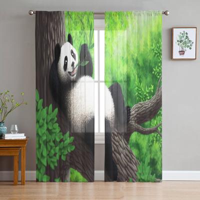 Panda Grün Wald Bambus Niedlich Tüll Gardinen Für Wohnzimmer Schlafzimmer Küche Für Fenster Voile Vorhänge Hause Dekoration