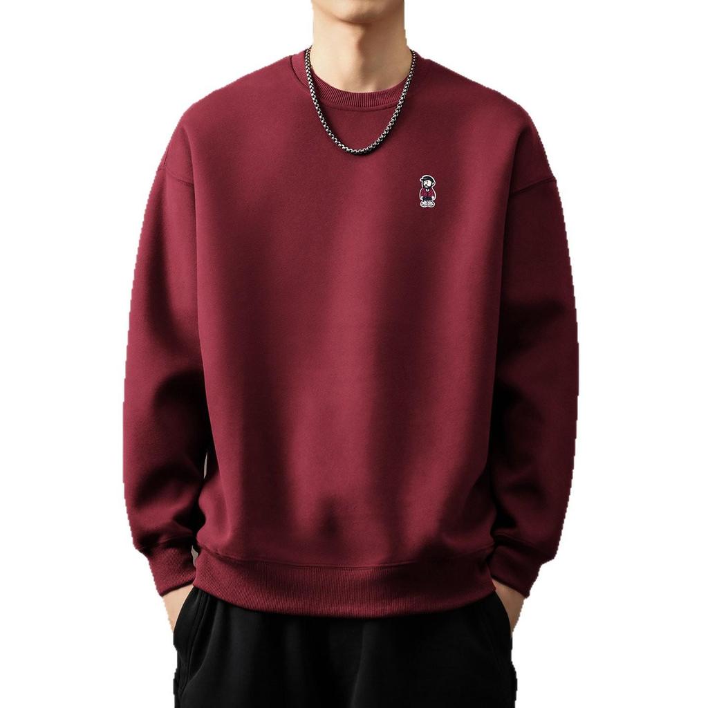 Men's Trendy Embroidered Round Neck Hoodie - Casual Loose Fit Winter Top
