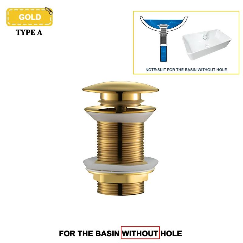 Wash Basin Pop-Up Drain Button Sink Stopper Drainer Siphon Waste Stopper Waste Pipe Drain Brushed Gold Bathroom Accessories
