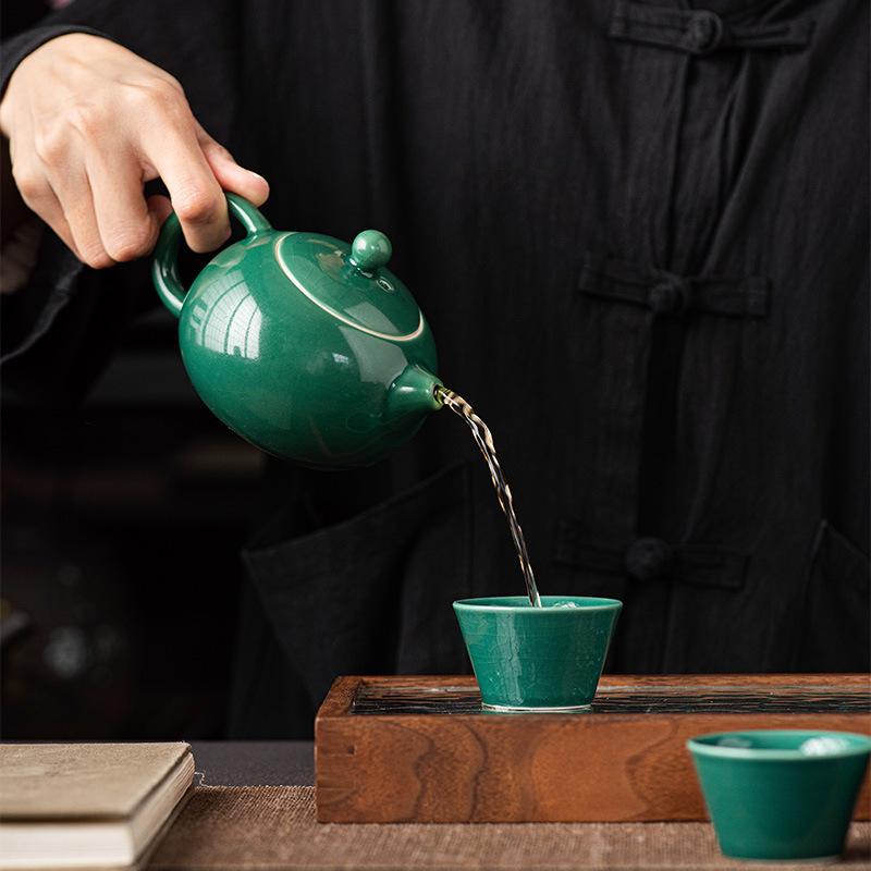 Portable Outdoor Travel Tea Set: Ge Kiln One Pot, Four Cups & Storage Bag - Perfect for Camping or Business Gifts