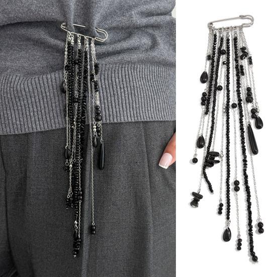 Beaded Tassel Pin Brooch Boho Chain Tassel Brooch Retro Dangle Brooch