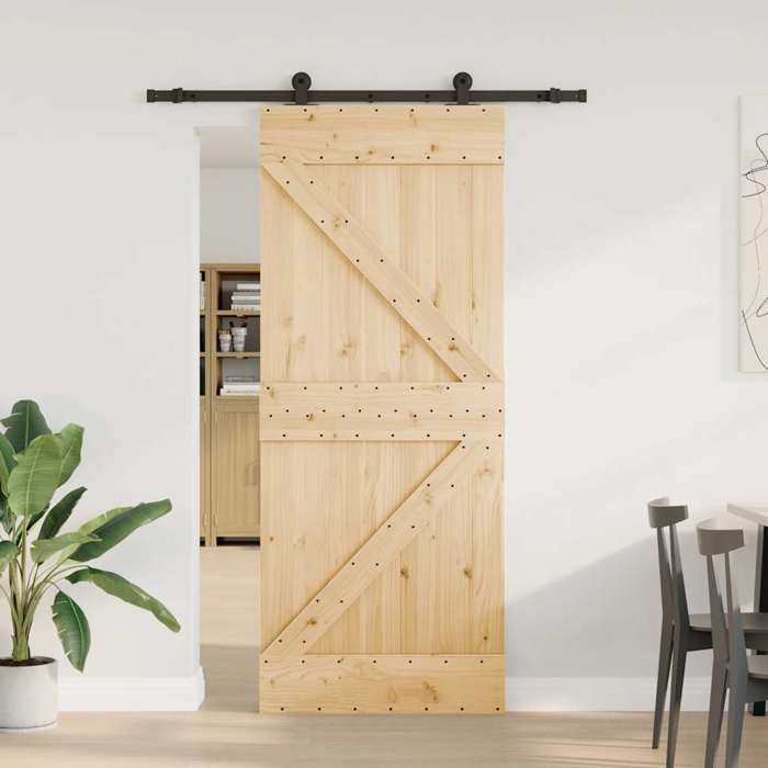VidaXL Sliding Door and Hardware Kit 85x210 Cm Solid Pine 3332617