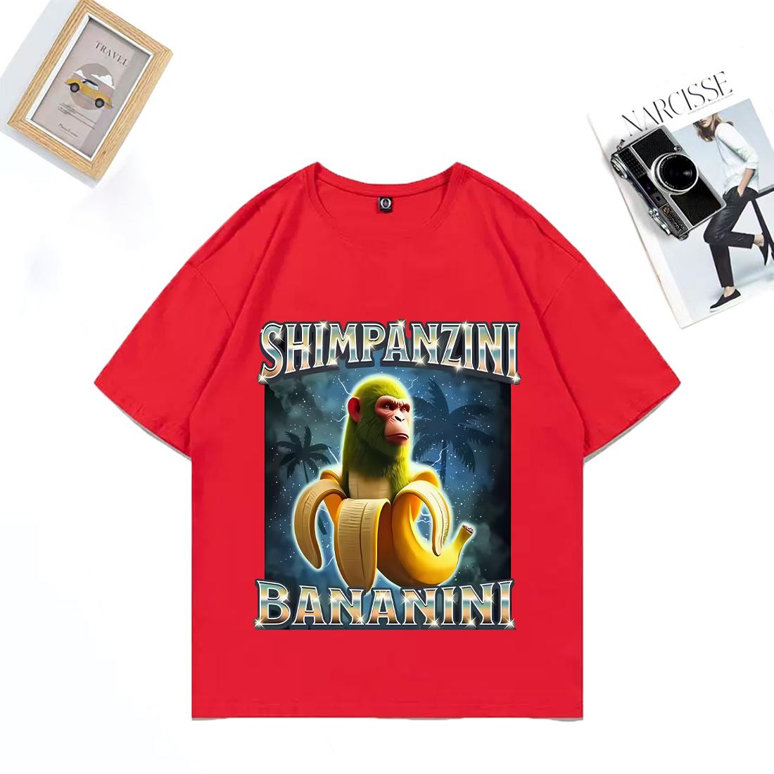 Shimpanzini Bananini Tshirt Italian Unisex Brainrot Funny Monkey Meme Tshirts Funny Monkey Meme Casual Y2k Printed Tee shirt S