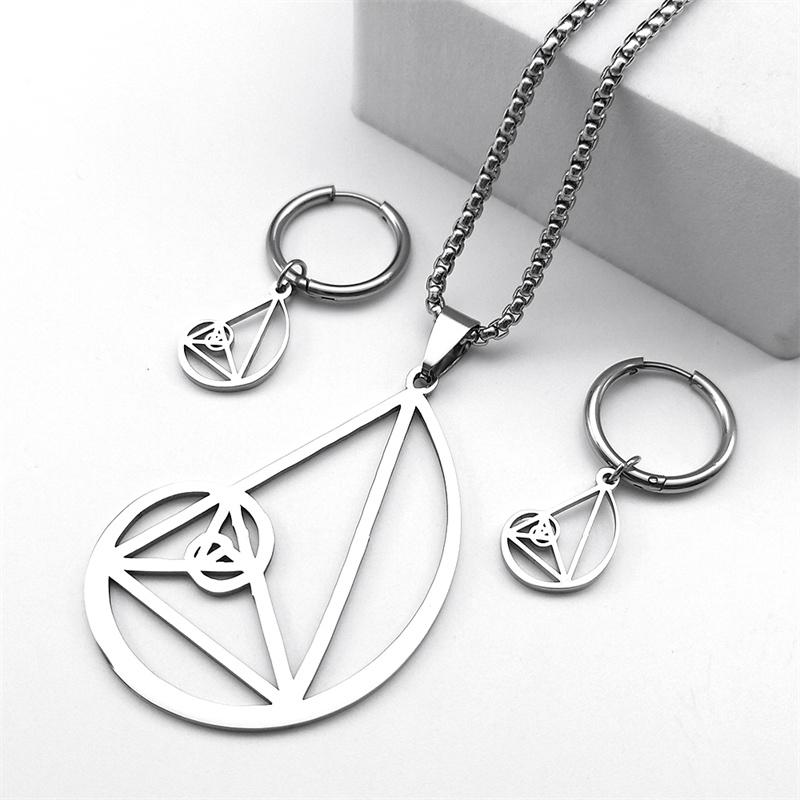 

Спираль Фибоначчи Круг Треугольник Золотое сечение Геометрия Подвеска Набор цирконов Женщины Мужчины Нержавеющая сталь Серьга Ожерелье Браслет