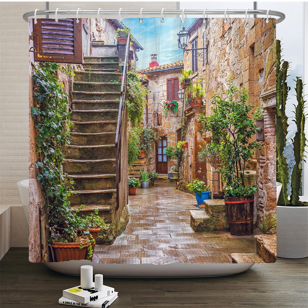 Rural Idyllic Flowers European Garden Shower Curtain Bathroom Waterproof 3d Printed Bath Curtains With 12 Hooks Polyester Cloth