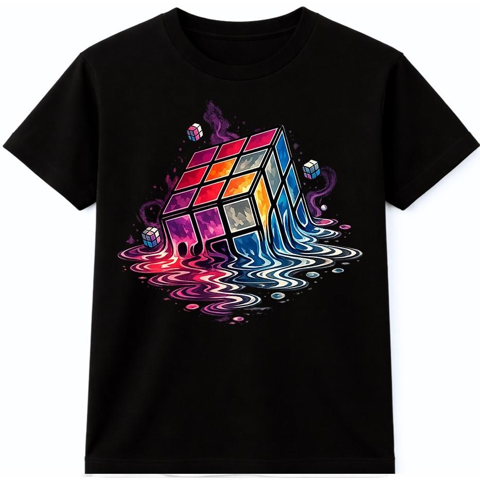 Melting Puzzle Cube T Shirt Retro 80s Colorful Graphic Tee S