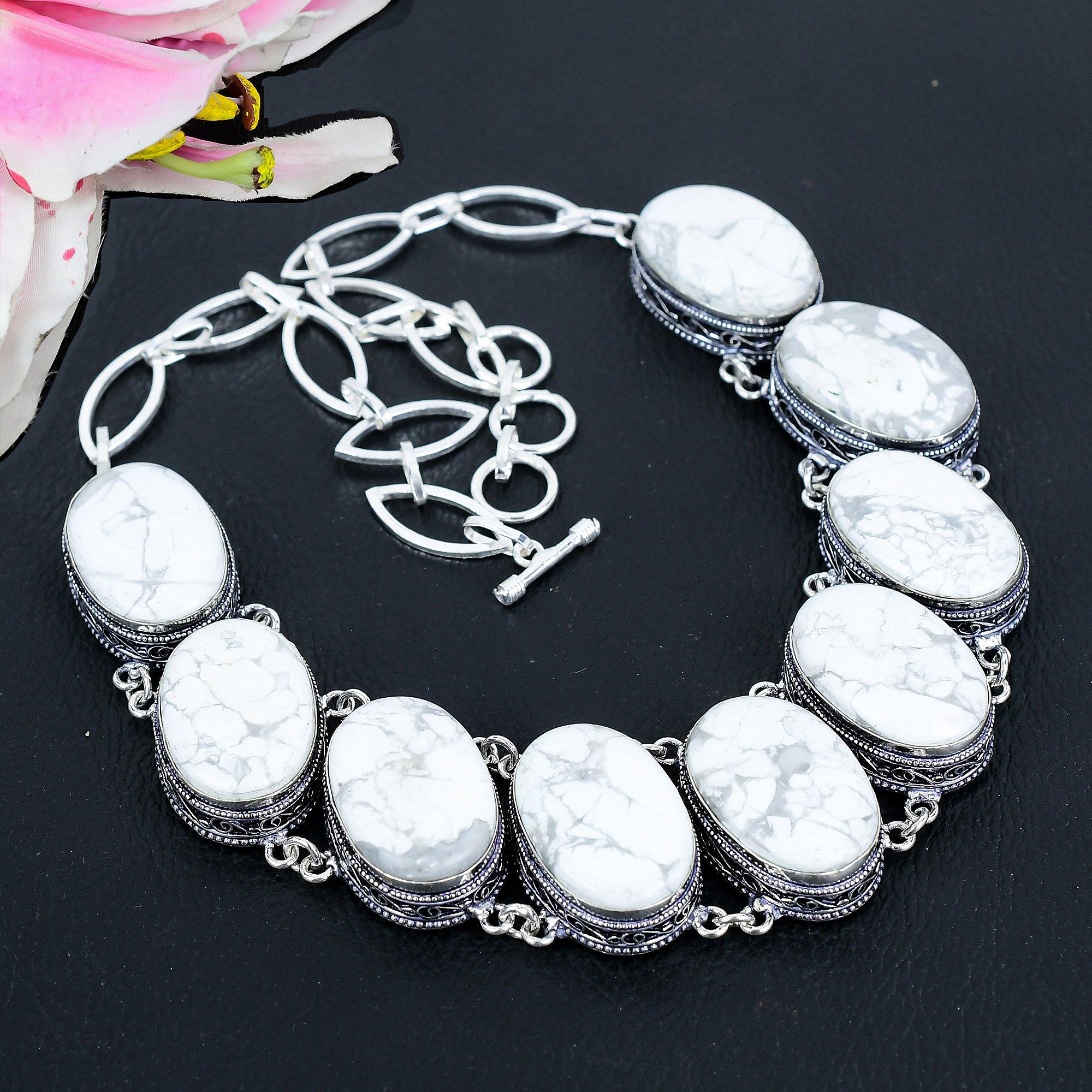 

Howlite Jasper Gemstone Handmade 925 Sterling Silver Jewelry Necklace 18 KG-1634