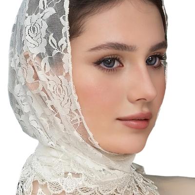 Elegante Spitzen-Mantilla-Schleier mit Fransen für die Katholische Kirche, Vintage-Kopfbedeckung für die Messe, Muslimischer Hijab, Schleier, Kopftuch für die Hochzeit