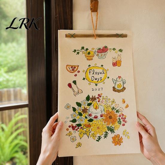 Artistic Hanging Calendar 2027 Wall with Wind And Flower Illustrations, Hand-Painted Retro Linen Personalized Office Planner Texture Paper,