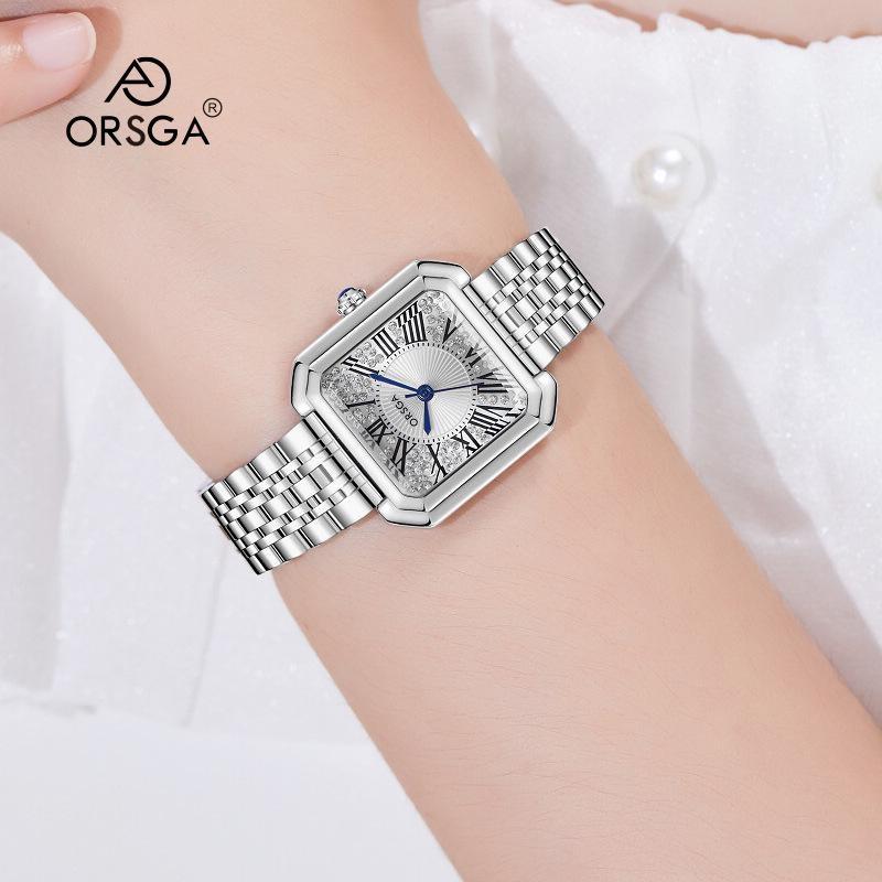 Elegante Damen Quadratische Kleiduhr Funkelndes Zirkon Diamant Zifferblatt Römische Ziffern Quarz Armbanduhr