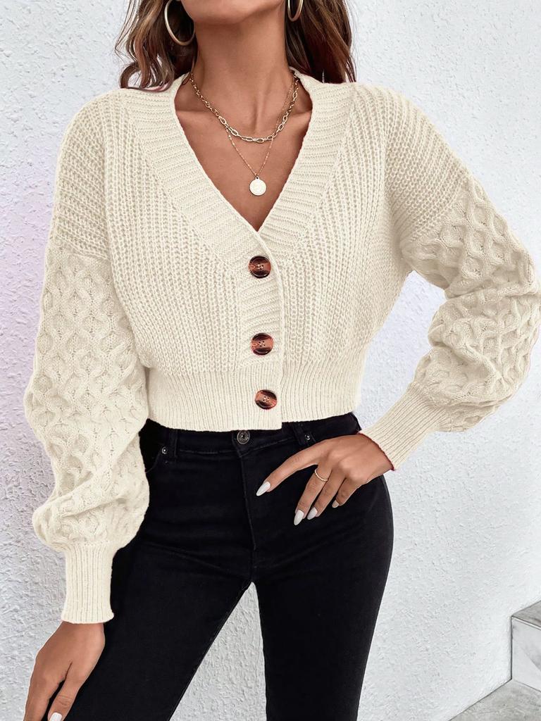 Women's Wool Cardigan Sweater Spring/Autumn Outerwear V-Neck Solid Color Design Oversized Knit Open-Front Cardigan