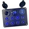 8 Gang Toggle Switch Panel , Dual USB Port, Waterproof Rocker for Car Marine Boat