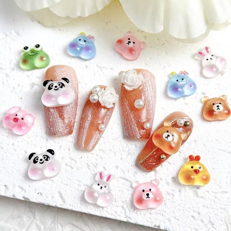 60pcs Cute Cartoon Animal Series Resin Nail Art Charms-Pouty Face Chick Bear,Pig,and Other Animal Decoration for DIY Phone Cases