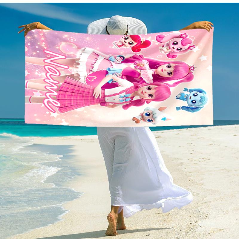 Personalized customized proof beach towel with Catch! Teenieping pattern - soft, absorbent, quick-drying, perfect swimming, camping&bathing