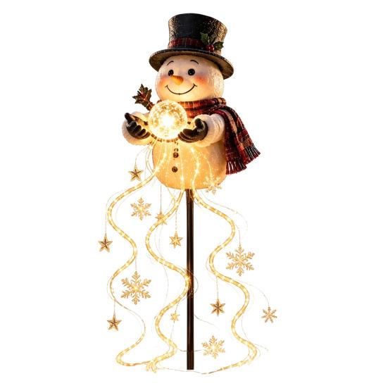 Weather Resistant Garden Decor Solar Snowman Light with Flowing Snowflakes, LED Christmas Waterfall Holiday Patio Ornaments Lighting Star Weatherproof