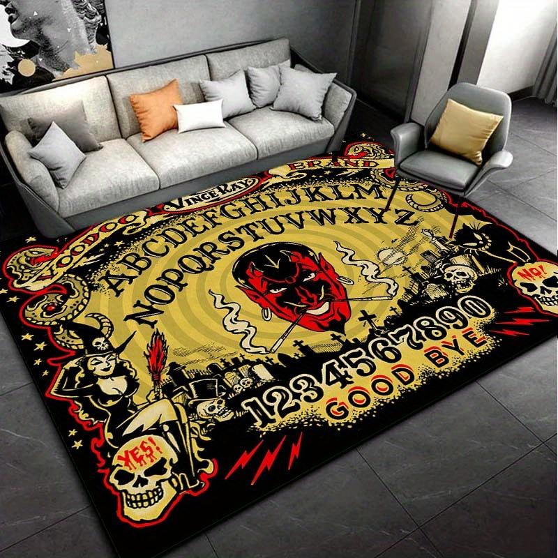 

Ouija Board Spirit Guide Rug - Gothic Home Decor for Halloween Fans, Spooky Skeletons and Occult Symbols on Large Floor Mat 50x80cm