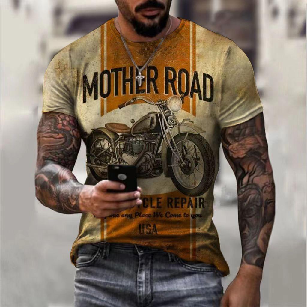 New Hot Selling Men's Knitwear Motorcycle Retro Top 3D Print Summer Men's Personalized O-Neck Top Short Sleeve T-shirt