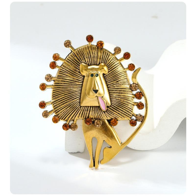 Retro Gold Lion Brooch, High-end Temperament, Men's Suit Accessories, Animal Brooch, Environmentally Friendly Chest Flower