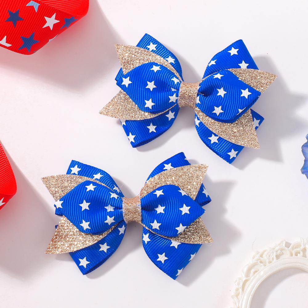 

Набор из 2 шт. детских бантиков-заколок на День Независимости для женщин, девочек, с принтом, со звездочками, с блестками, бантики-заколки, головные уборы, аксессуары для волос