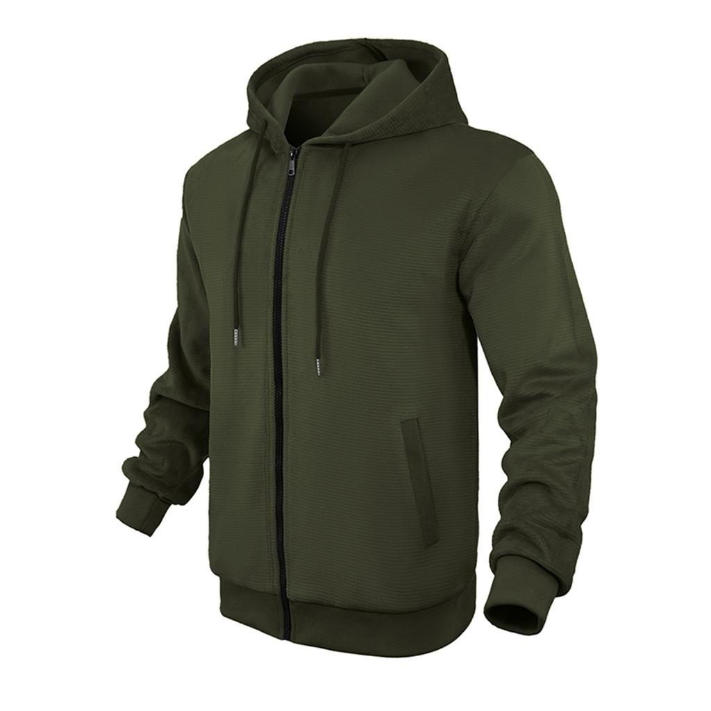 Men'S Winter Zipper Hooded Fleece Sweatshirt With Patch Pocket Casual Jacket
