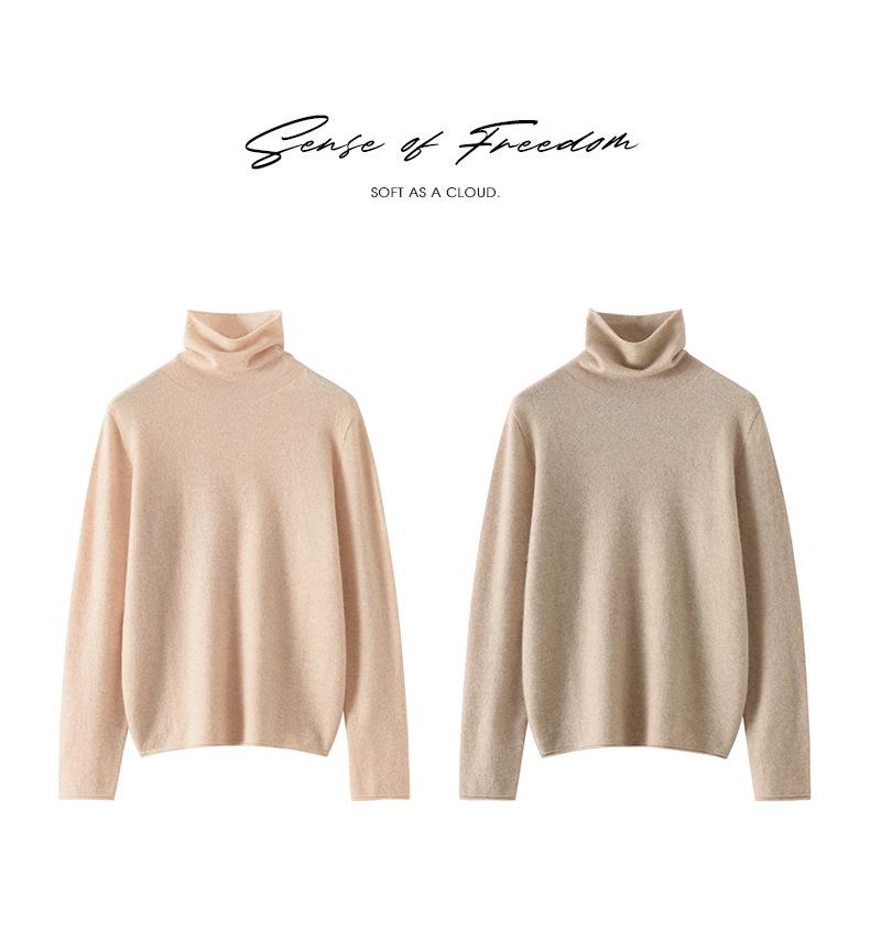 Women’s Cashmere Pile Collar Sweater - High Collar, Knitted, Loose Fit, Slim Inner Layer