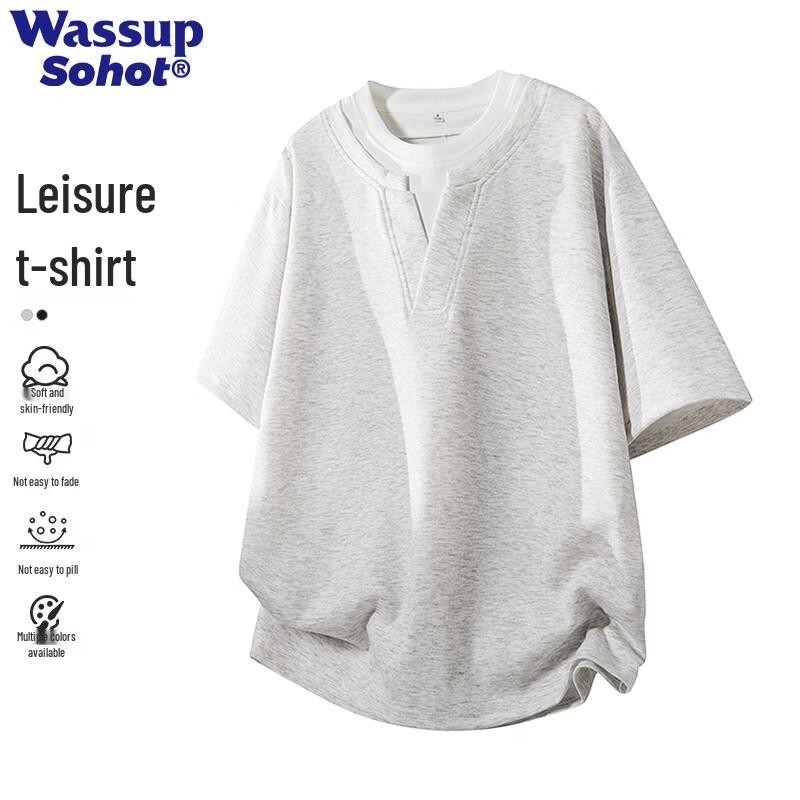 Wassup Sohot Men s Faux Two-Piece Short Sleeve T-Shirt M