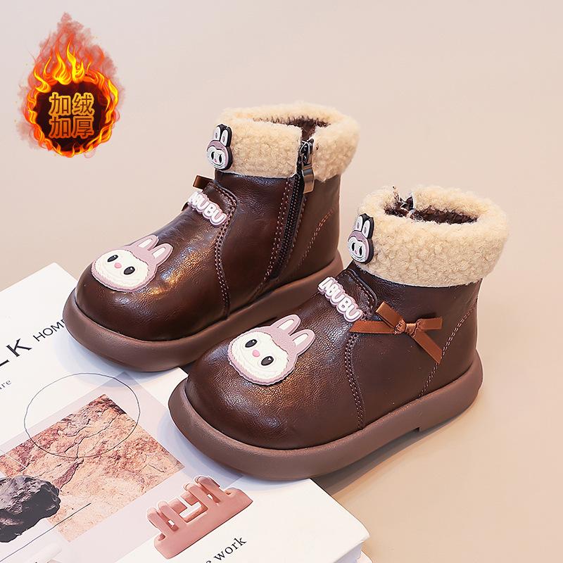 

[Kids Cartoon Fleece Lined Ankle Boots Winter Warm Cotton Boots for Girls Toddler Martin Boots with Thick Sole] size 26