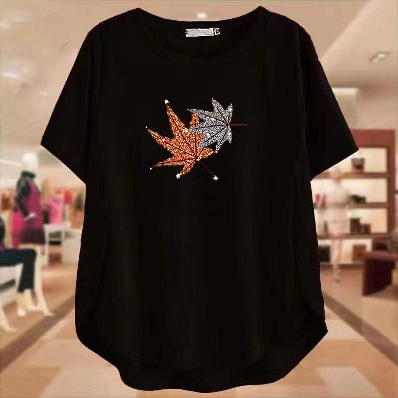 Women s Plus Size T-Shirt Short Sleeve Summer Printed Loose Round Neck T-Shirt 2XL чёрный
