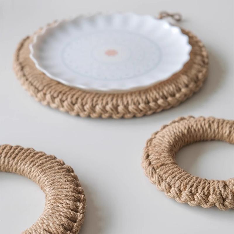 WTEMPO 1PC Handwoven Anti Scald Insulation Placemat Heat Resistant Pot Mat Household Hanging Handmade Tableware Pat