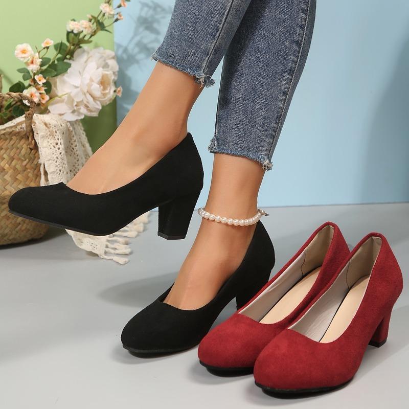 Fashion Shoes Female 2024 Summer New Women's Pumps Comfortable Round Toe Shallow Office Classic Chunky Heels Ladies Shoes
