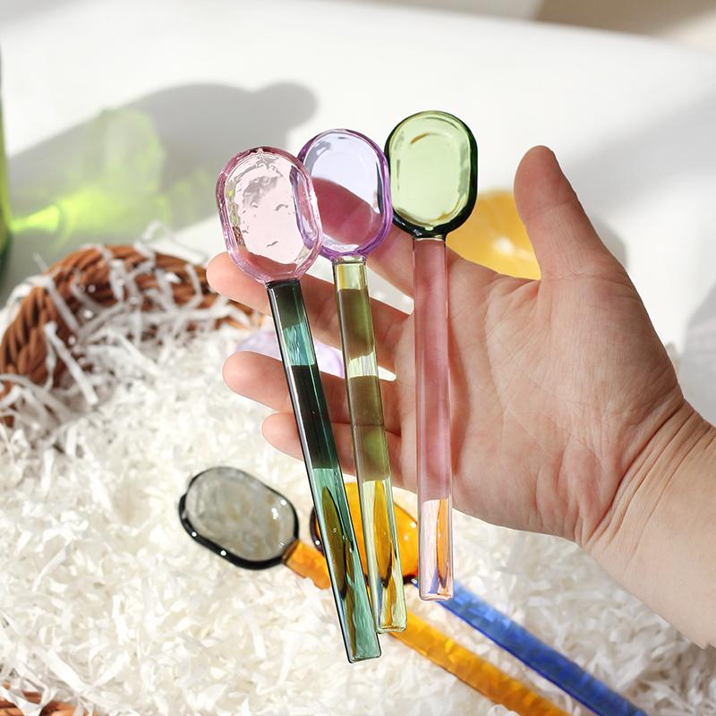 Long handled Scoop Glass Spoon Dessert Spoon Teaspoon high Borosilicate Spoon Coffee Tableware Gift Tea Spoons for Ice Cream4