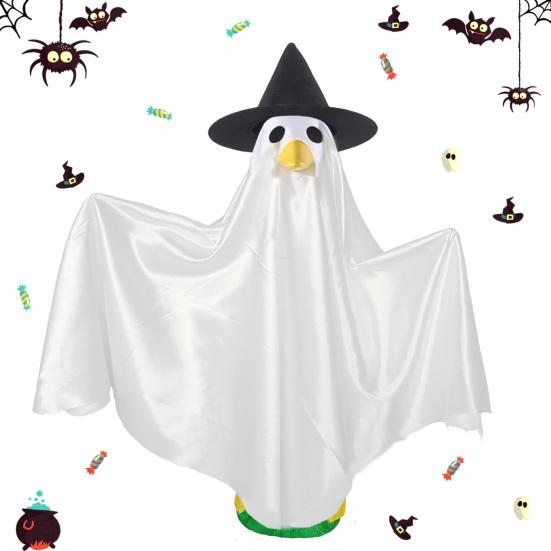 Halloween Porch Goose Outfit for 23" Goose Statue Spooky Ghost Goose Costume with Witch Hat for Outdoor Garden Patio Lawn Yard Decor