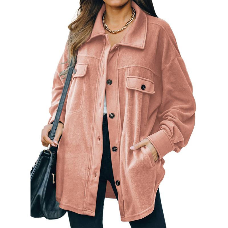 

2025 winter new solid color thickened shirt jacket women s foreign trade loose casual cardigan jacket women 2XL