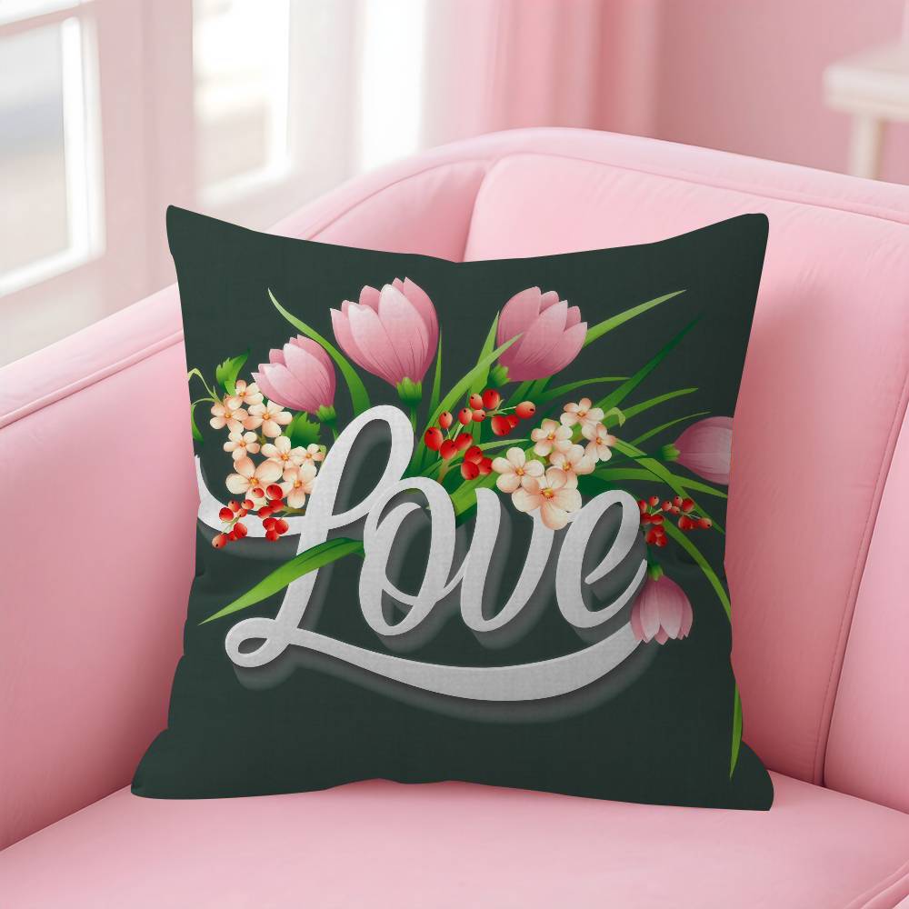 Anime Flower Love Double-Sided Printed Pillow Cover Short Plush Suitable Living Rooms Bedrooms Sofas Throw Cushion Cover