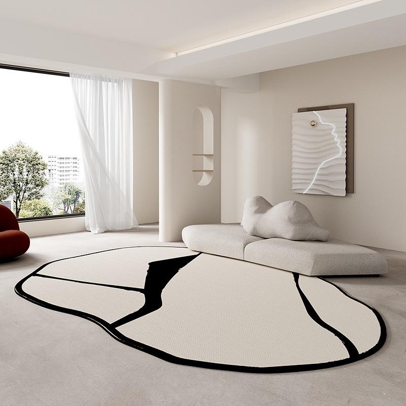 Shaped Living Room Carpet Large Size Bedside Floor Mat Irregular Shape Black White Minimalist Style Home Decoration Rug Alfombra
