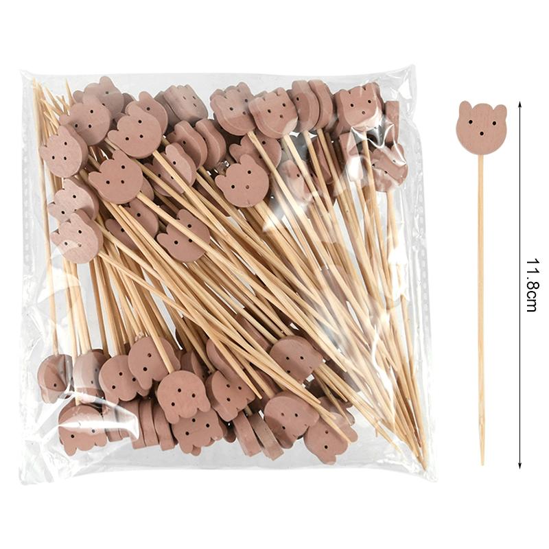 50Pcs Bear Disposable Bamboo Food Fruit Toothpicks Buffet Cake Dessert Fork Stick for Wedding Birthday Party Decoration Supplies